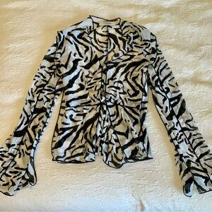Sheer Zebra Print Long Sleeve Blouse by Cider